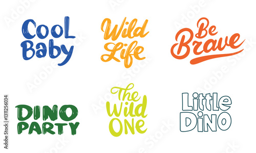 Collection of children text letting about dinosaur. Hand drawn vector art 