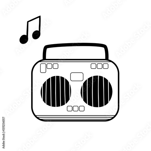Music player in outline isolated element. Boombox radio in black and white. Old fashioned tape recorder. Vector illustration