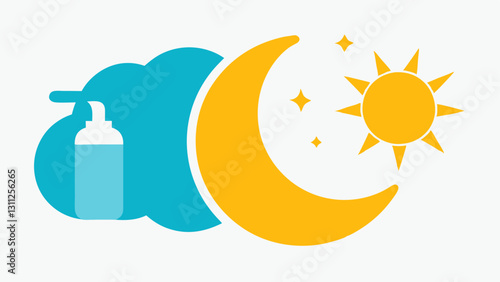 Time of Day A sun and moon icon illustrating the products versatility for use at any time of day with a spritz of mist in between.