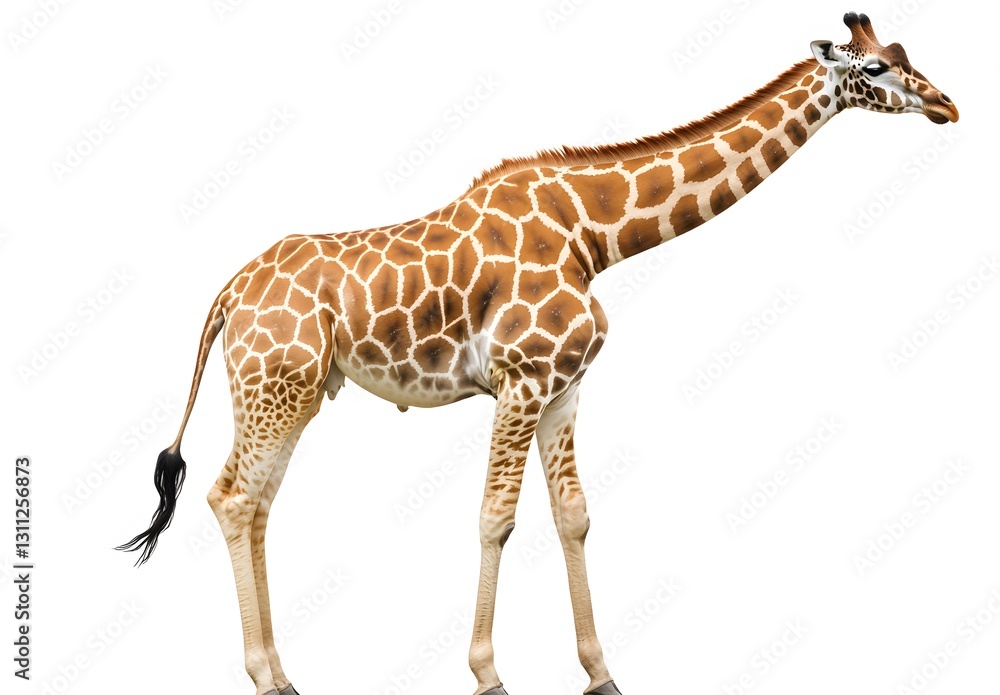 Naklejka premium A Reticulated Giraffe Stands Against A White Background