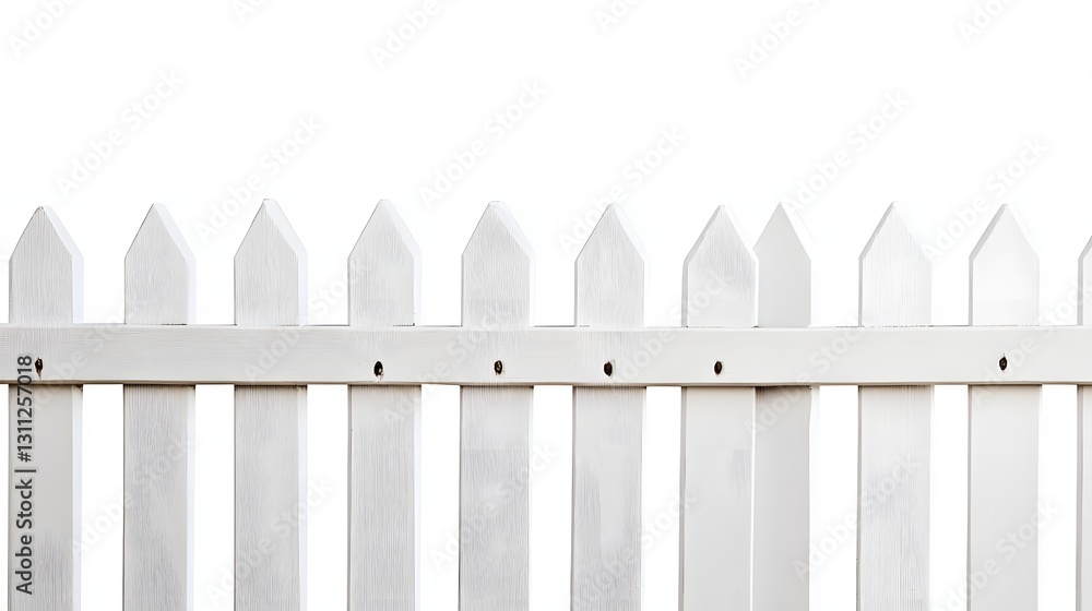 Fototapeta premium White picket fence section isolated on white background