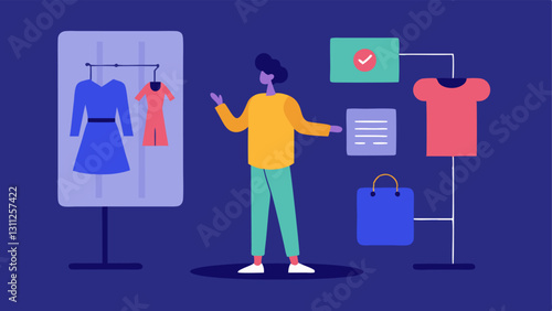 User Rating System A user trying on clothes virtually while a floating bar displays ratings from friends in realtime enhancing the virtual shopping experience.