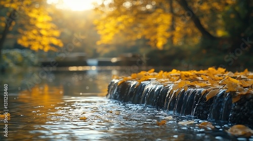 Wallpaper Mural Tranquil autumn scene with cascading water and fallen leaves in a serene forest setting Torontodigital.ca
