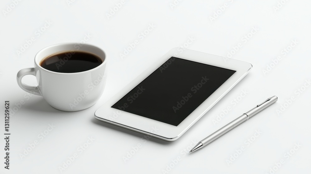 Minimalist Coffee Cup with Tablet and Pen Minimalist Coffee Cup with Tablet and Pen