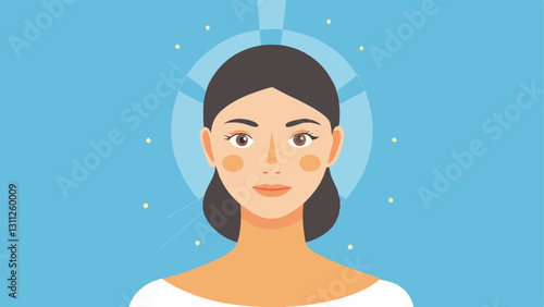 Youthful Skin An illustration of a face with smooth glowing skin showcasing the effects of the exosome cream on reducing wrinkles with gentle rays of light highlighting the skin.