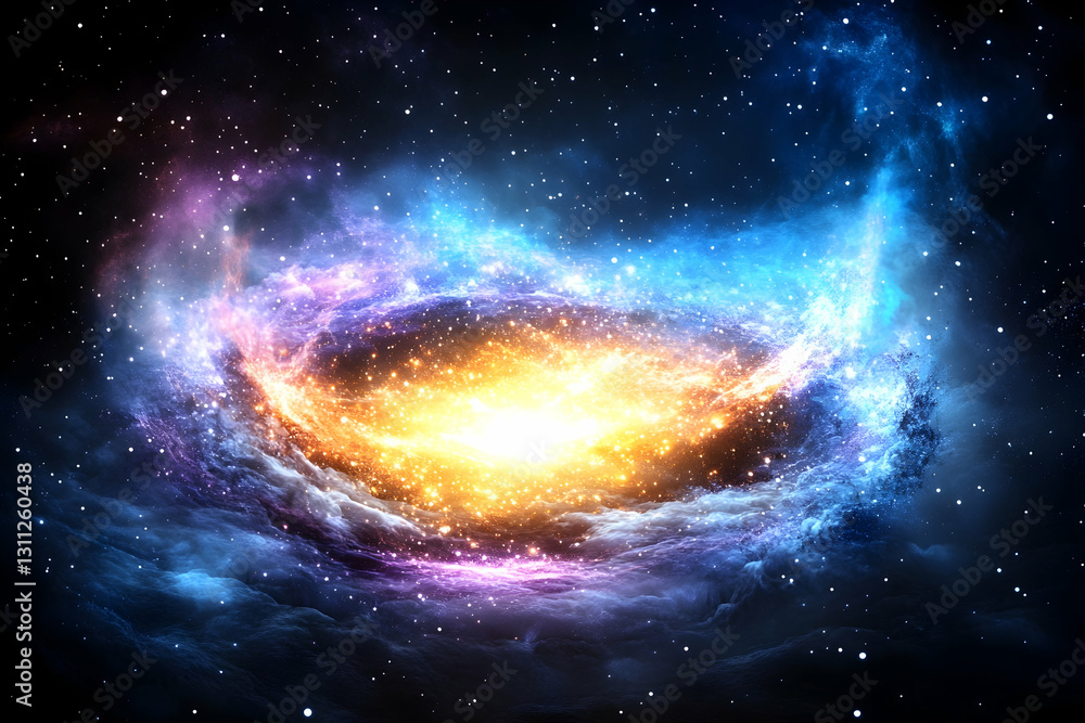 Obraz premium Galaxy Forming Glowing spiral disk amidst starry expanse in cosmic background