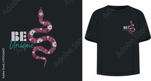 Be unique snake graphic mens t-shirt design, abstract print, vector illustration, modern design slogan, background, poster, banner.	
