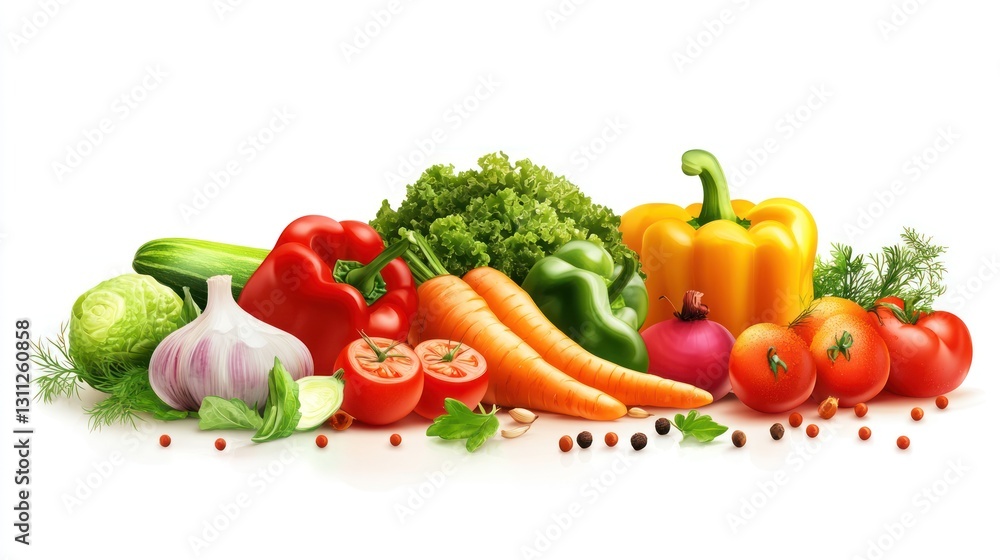 Fresh colorful vegetables, healthy food, vibrant display, diverse selection, perfect for recipe image, a table setting, a meal