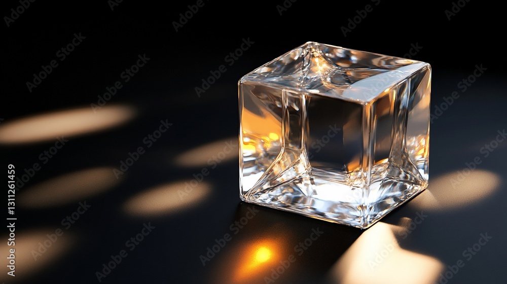 Crystal cube, studio lighting, dark background, product display Crystal cube, studio lighting, dark background, product display
