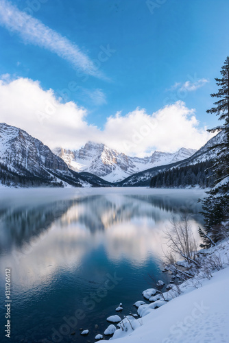 Wallpaper Mural Snowy Mountains Reflect in Tranquil Lake: Pristine Winter Wonderland Scene Torontodigital.ca