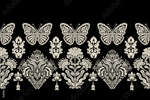 Saree Sarong Motifs Ikat floral paisley embroidery floral.ikat ethnic oriental  seamless pattern traditional.Ikat embroidery style abstract embroidery design for texture,fabric,clothing,wrapping.