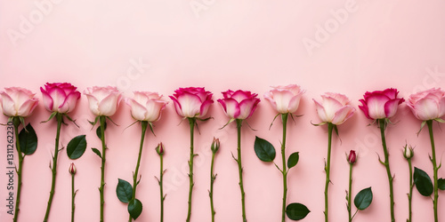 Roses on pink: floral elegance invites love, romance, and beauty.