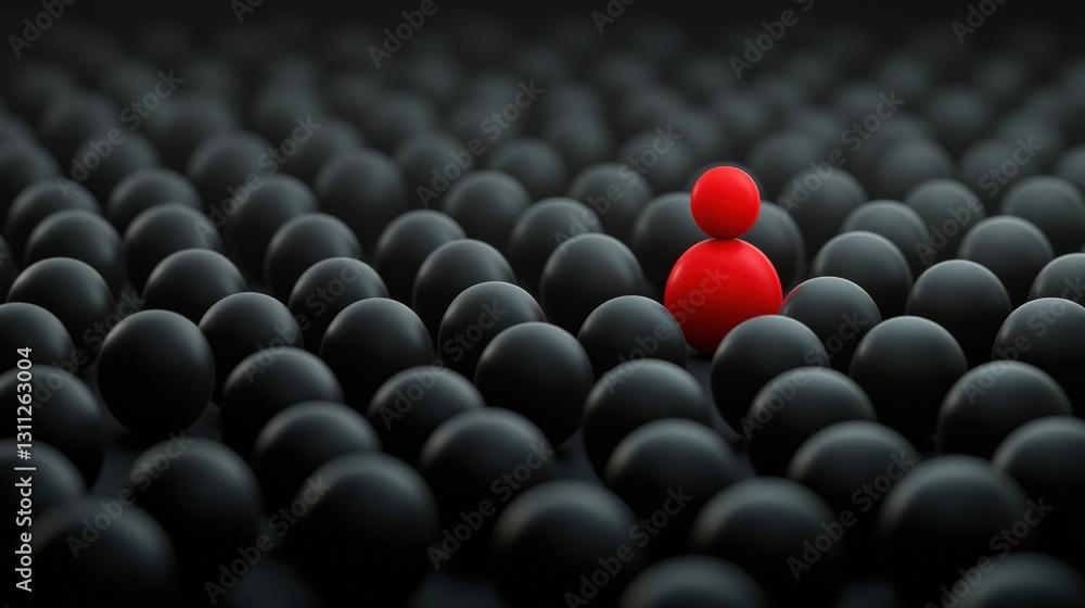 Obraz premium A bold red figure standing out in a monochrome crowd.