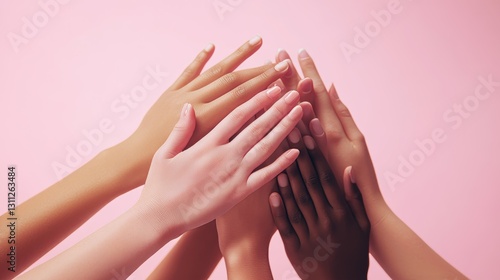 A close-up of young hands, representing various skin tones