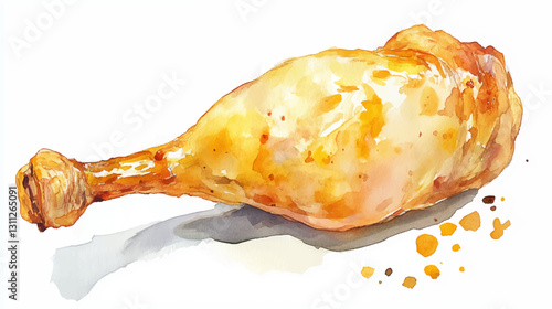 Vector illustration, watercolor of at bone steak, isolated on a white background
