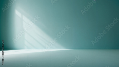 Sunlit teal interior background: your tranquil canvas for creative expression awaits.