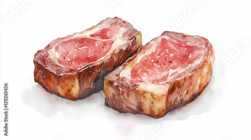 Vector illustration, watercolor of a wagyu steak, isolated on a white background. 