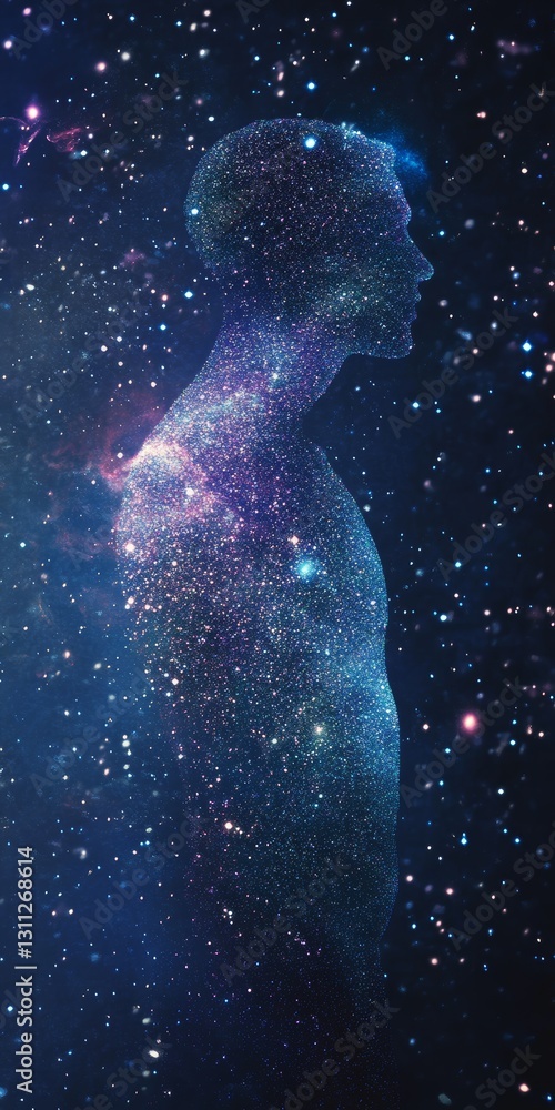 Cosmic Silhouette of a Human Form Against a Starry Background Cosmic Silhouette of a Human Form Against a Starry Background