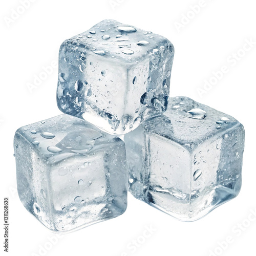 Three ice cubes on a transparent background