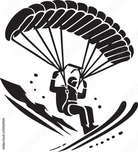 parachute with a parachute, black paragliding in the sky icon vector illustration, paragliding in the sky silhouette vector, paragliding in the sky silhouette vector black and white
