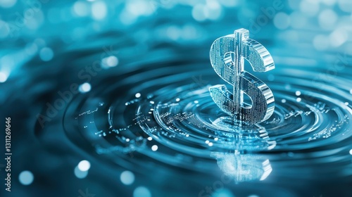 Crystal Dollar Sign Emerging In Water Ripple Effect