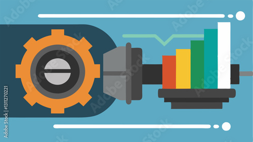 Wear Analysis A closeup view of a machine part with a sensor analyzing its wear and tear paired with graphical data displaying the parts lifespan.