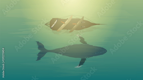 A ship and a whale on the see
