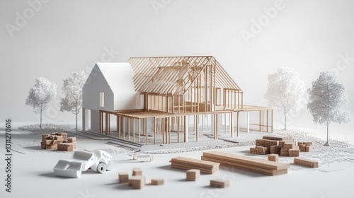 Fototapeta Naklejka Na Ścianę i Meble -  3D Model of House Framing Project