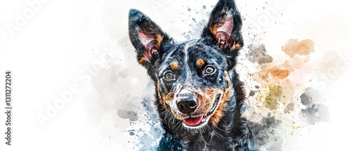 Cute Australian Cattle Dog Watercolor Portrait - Adorable Canine Art Featuring Playful Pup in Vibrant Colors Perfect for Dog Lovers and Art Enthusiasts Alike