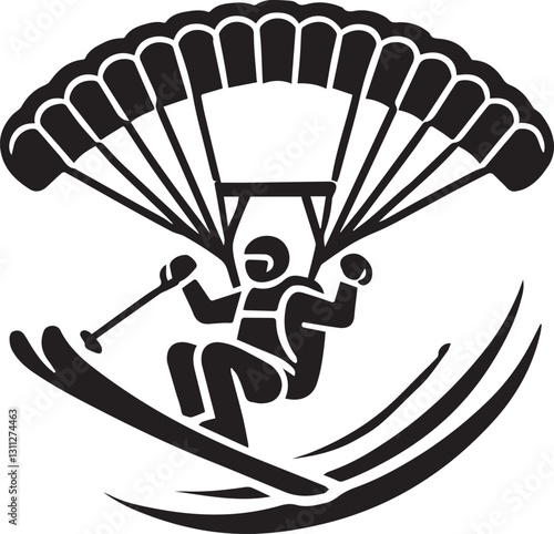 parachute with a parachute, black paragliding in the sky icon vector illustration, paragliding in the sky silhouette vector, paragliding in the sky silhouette vector black and white