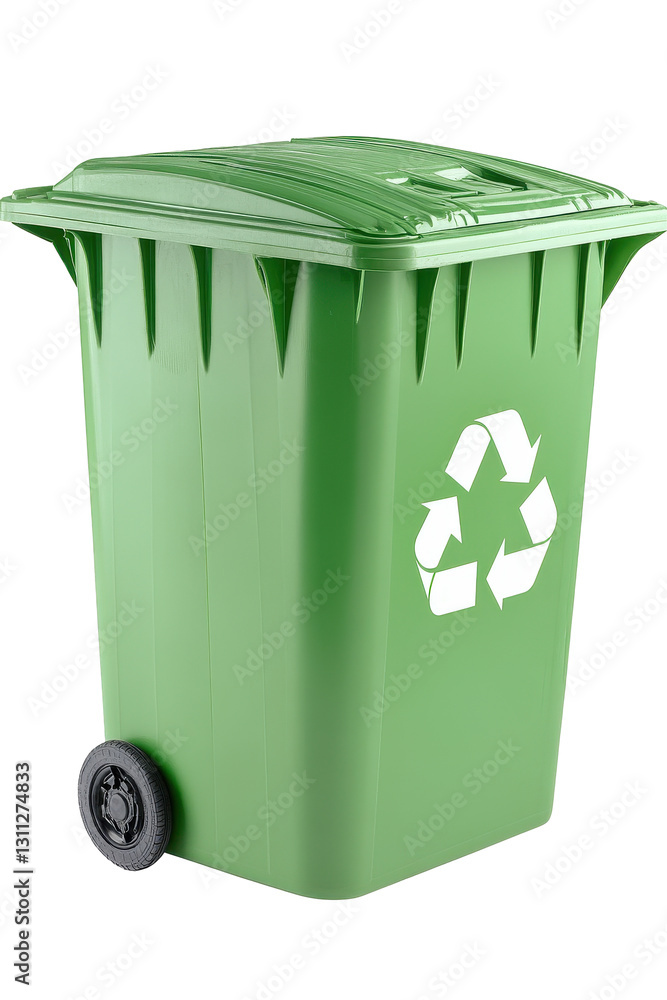 Isolated Big Green Wheeled Trash Can Isolated Big Green Wheeled Trash Can