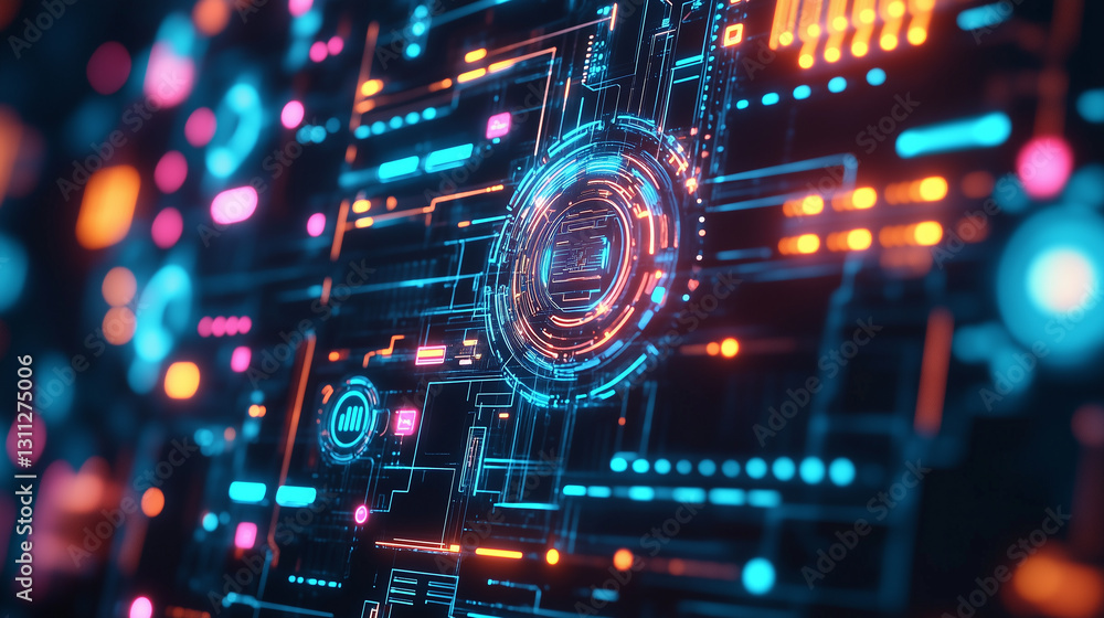 Fototapeta premium Abstract futuristic digital circuit design with glowing elements