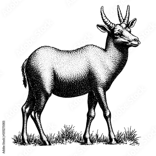 Engraved illustration of a graceful antelope showcasing natural beauty in a simplistic yet detailed design