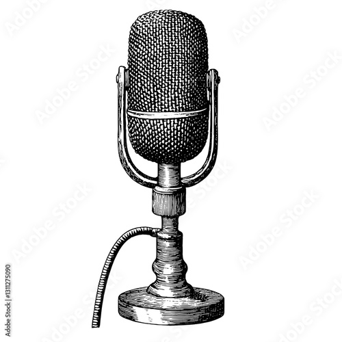 Engraved vintage microphone design for tattoo and packaging inspiration showcasing intricate detail and artistic craftsmanship