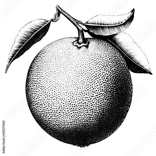 Engraved illustration of a citrus fruit with leaves, showcasing nature's elegance in vector and svg design for tattoo and packaging inspiration