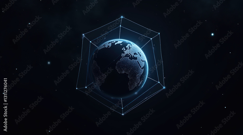 Naklejka premium A digital Earth with space network connections, symbolizing global communication and the power of modern technology.