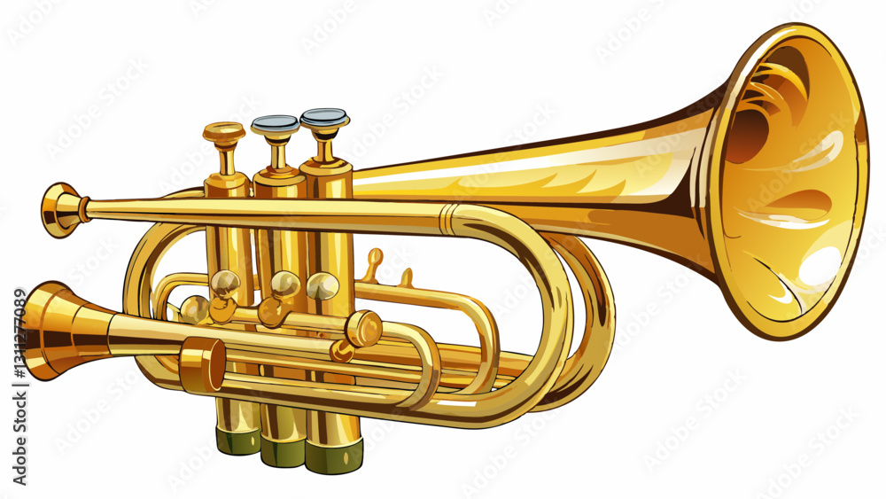 Fototapeta premium golden brass trumpet in soft light isolated on white background