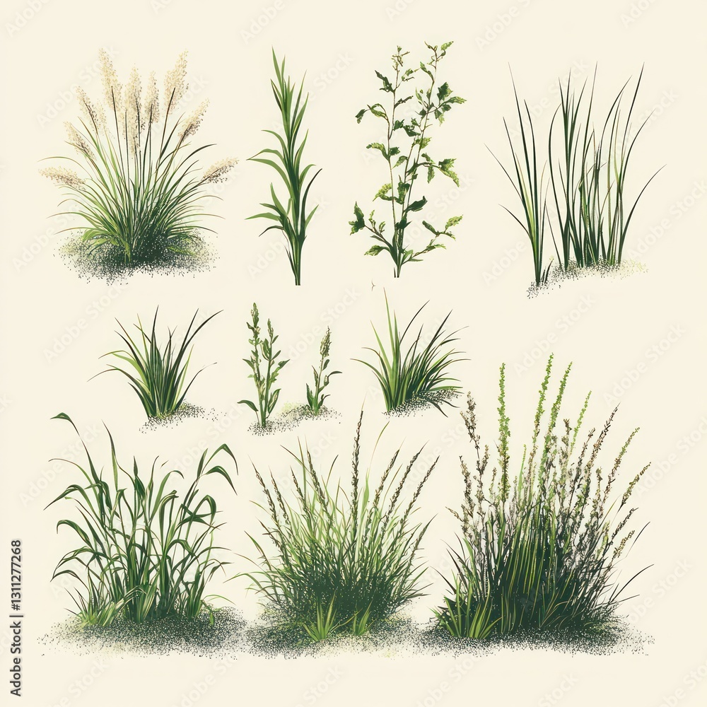 Obraz premium Green Grass & Wildflower Collection