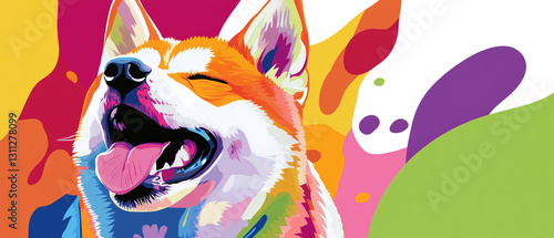 Vibrant Akita Dog with Colorful Abstract Coat Design - Eye-Catching Vector Art Featuring a Playful and Unique Representation of the Beloved Canine Breed in Bright Hues
