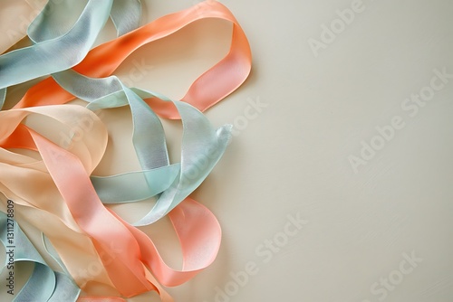 A group pastel-colored ribbons on a neutral background delicately arranged