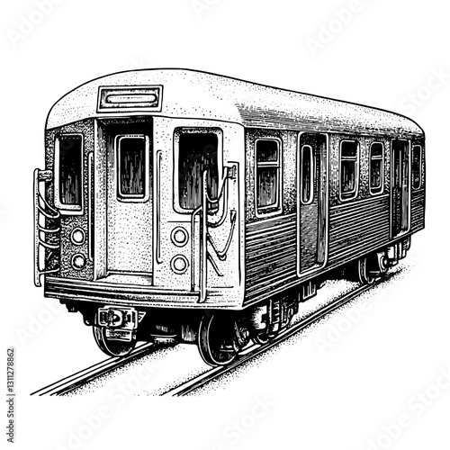 Engraved vector illustration of a vintage train car captures the essence of rail travel in an artistic tattoo style design