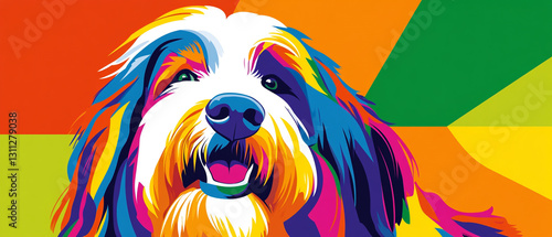 Colorful Abstract Bearded Collie Dog with Vibrant Coat Displaying Unique Patterns and Textures Perfect for Pet Lovers and Art Enthusiasts Seeking Eye-Catching Imagery