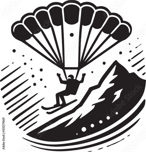 parachute with a parachute, black paragliding in the sky icon vector illustration, paragliding in the sky silhouette vector, paragliding in the sky silhouette vector black and white