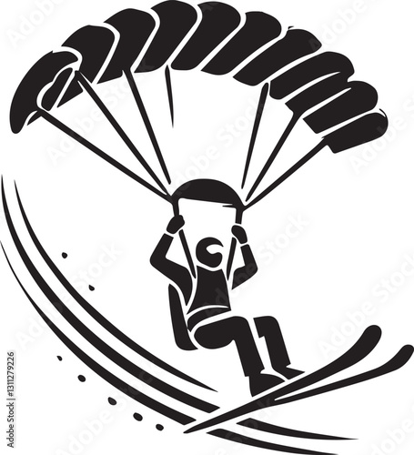 parachute with a parachute, black paragliding in the sky icon vector illustration, paragliding in the sky silhouette vector, paragliding in the sky silhouette vector black and white