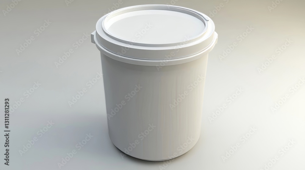 White paint bucket with lid standing on a plain gray background White paint bucket with lid standing on a plain gray background