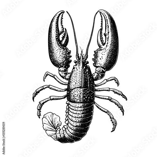 Engraved lobster design showcasing intricate details suitable for tattoos and packaging design