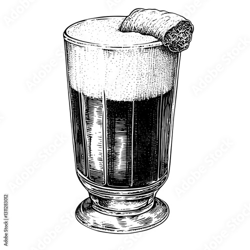 Crafting the perfect beverage experience with an engraved illustration of a frothy drink topped with a unique accompaniment