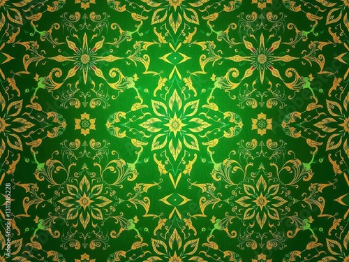 Green and Gold Ornate Floral Pattern