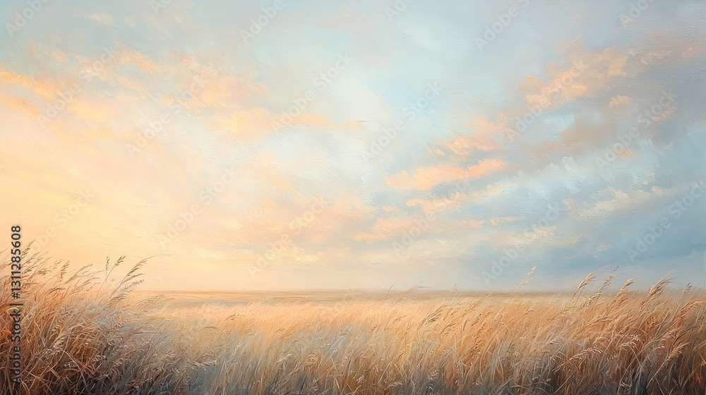 Fototapeta premium Serene sunset over golden field.