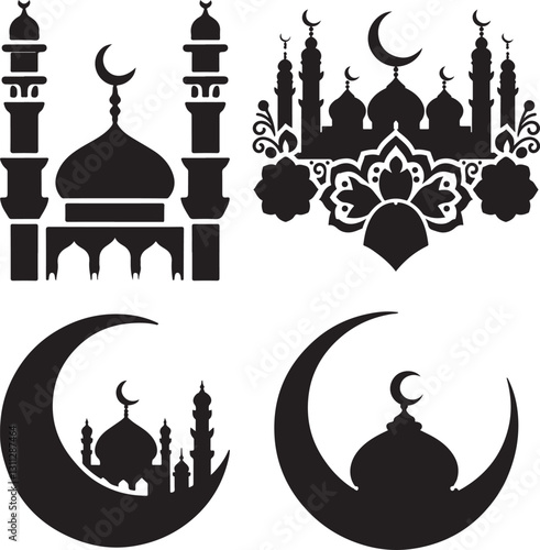 Create a Islamic mina shape vector art silhouette with white background. 
